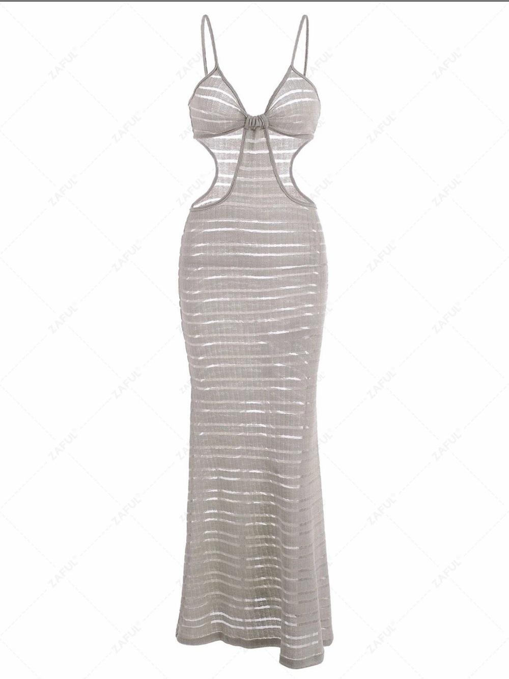 Sleeveless Silver Cutout Maxi Dress with Tie Front